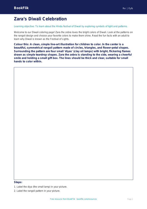 Free Diwali Colouring Page | Pre-K | Social Studies | BookFlik worksheet preview — Re Diwali