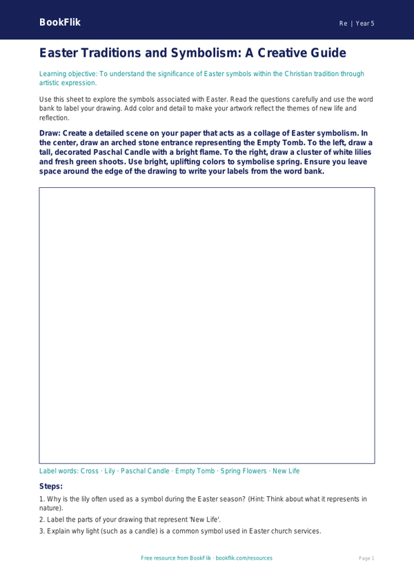 Free Easter Drawing Sheet | Grade 4 | Social Studies | BookFlik worksheet preview — Re Easter