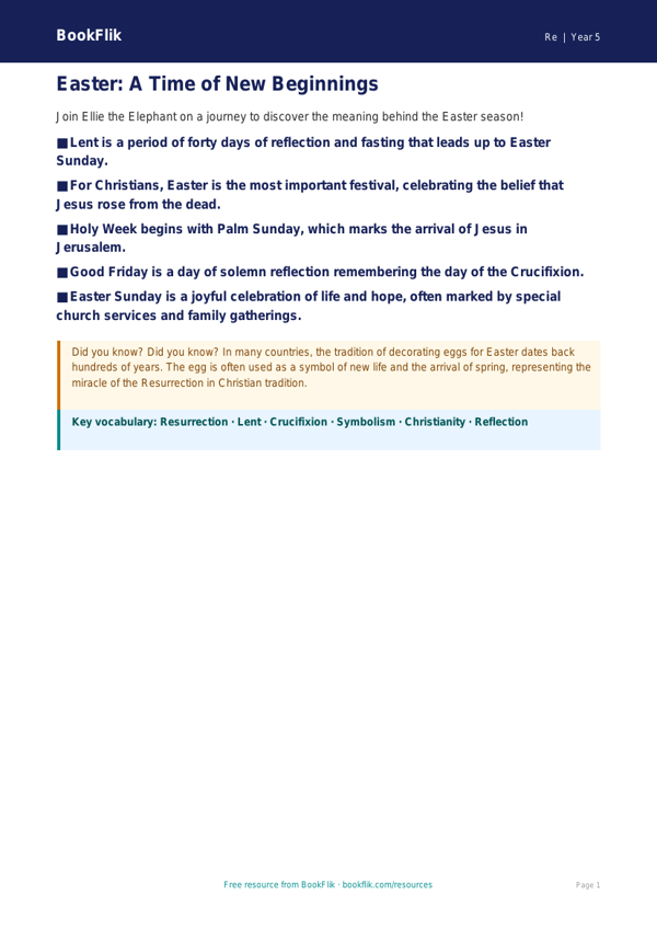 Free Easter Poster | Grade 4 | Social Studies | BookFlik worksheet preview — Re Easter