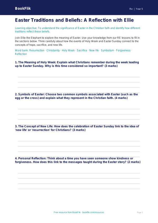 Free Easter Template | Grade 4 | Social Studies | BookFlik worksheet preview — Re Easter
