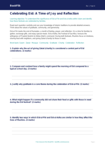 Free Eid Worksheet | Grade 3 | Social Studies | BookFlik