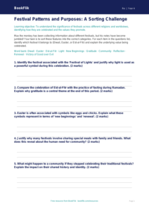 Free Festivals Activity Sheet | Grade 3 | Social Studies | BookFlik