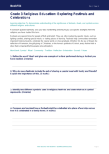 Free Festivals Assessment | Grade 3 | Social Studies | BookFlik