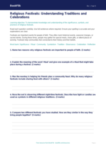 Free Festivals Assessment | Grade 4 | Social Studies | BookFlik
