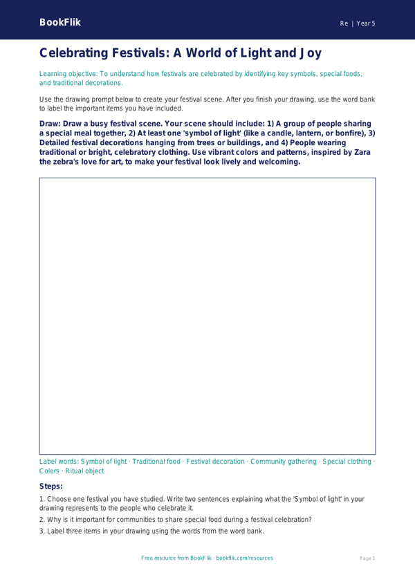 Free Festivals Drawing Sheet | Grade 4 | Social Studies | BookFlik worksheet preview — Re Festivals