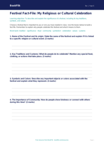 Free Festivals Template | Grade 4 | Social Studies | BookFlik