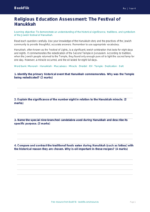 Free Hanukkah Assessment | Grade 3 | Social Studies | BookFlik
