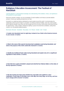 Free Hanukkah Assessment | Grade 4 | Social Studies | BookFlik
