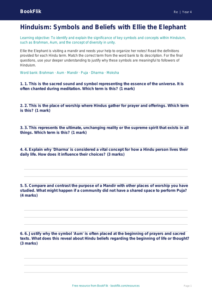 Free Hinduism Activity Sheet | Grade 3 | Social Studies | BookFlik