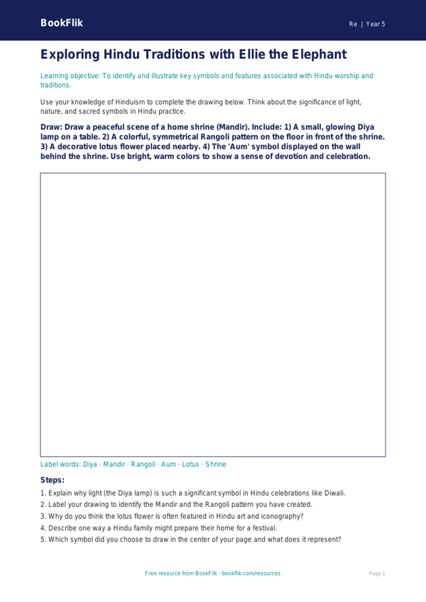 Free Hinduism Drawing Sheet | Grade 4 | Social Studies | BookFlik worksheet preview — Re Hinduism