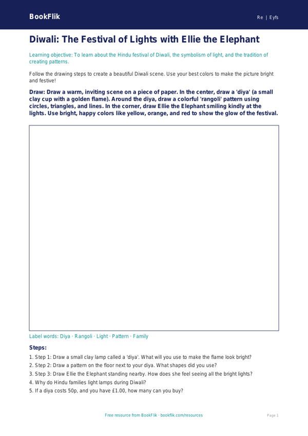 Free Hinduism Drawing Sheet | Pre-K | Social Studies | BookFlik worksheet preview — Re Hinduism