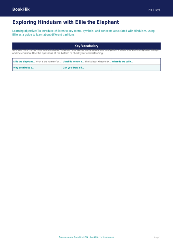 Free Hinduism Word Mat | Pre-K | Social Studies | BookFlik worksheet preview — Re Hinduism