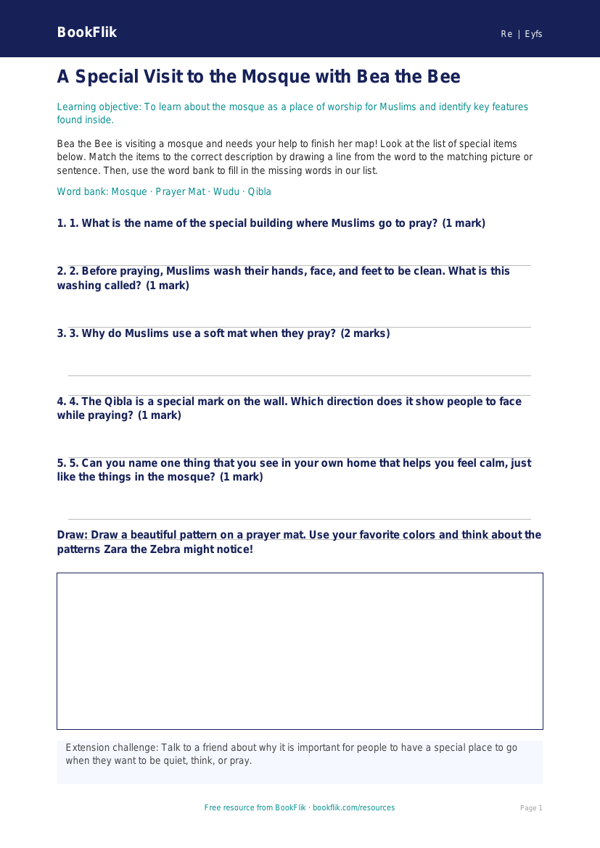 Free Islam Activity Sheet | Pre-K | Social Studies | BookFlik worksheet preview — Re Islam