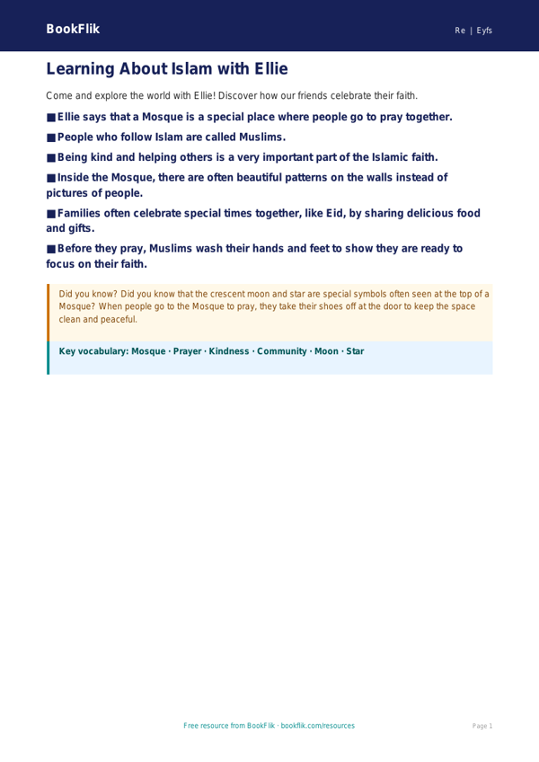 Free Islam Poster for Pre-K | Social Studies Resources | BookFlik worksheet preview — Re Islam