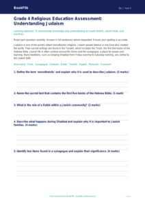 Free Judaism Assessment | Grade 4 | Social Studies | BookFlik