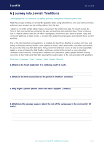 Free Judaism Comprehension | Grade 4 | Social Studies | BookFlik