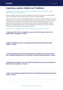 Free Judaism Worksheet | Grade 4 | Social Studies | BookFlik