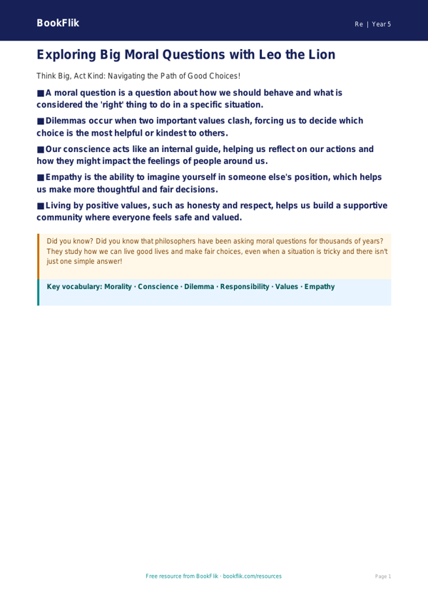 Free Moral Questions Poster | Grade 4 | Social Studies | BookFlik worksheet preview — Re Moral Questions