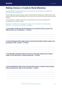 Free Moral Questions Writing Frame | Grade 4 | Social Studies | BookFlik
