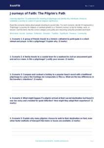 Free Pilgrimage Activity Sheet | Grade 3 | Social Studies | BookFlik