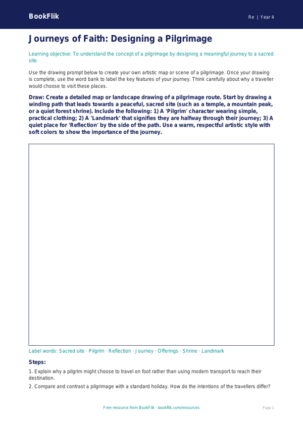Free Pilgrimage Drawing Sheet | Grade 3 | Social Studies | BookFlik worksheet preview — Re Pilgrimage