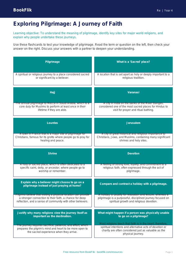 Free Pilgrimage Flashcards | Grade 3 | Social Studies | BookFlik worksheet preview — Re Pilgrimage