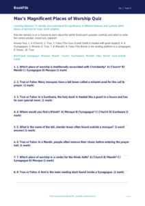 Free Places Of Worship Quiz | Grade 4 | Social Studies | BookFlik