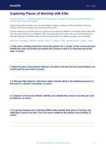 Free Places Of Worship Worksheet | Grade 4 | Social Studies | BookFlik