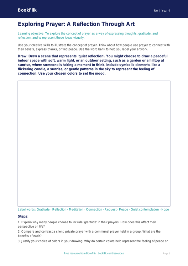 Understanding Traditions: Prayer Drawing Sheet | Grade 3 Social Studies worksheet preview — Re Prayer