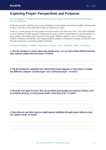 Free Prayer Worksheet | Grade 4 | Social Studies | BookFlik