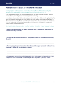 Free Remembrance Day Assessment | Grade 3 | Social Studies | BookFlik