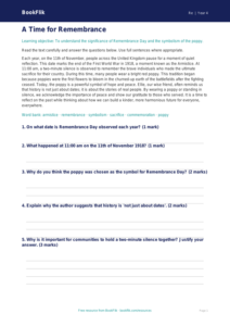 Free Remembrance Day Comprehension | Grade 3 | Social Studies | BookFlik