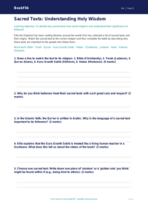 Sacred Texts Activity Sheet | Grade 4 Social Studies | BookFlik