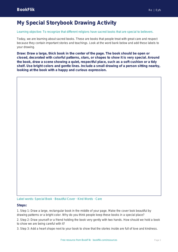 Free Sacred Texts Drawing Sheet | Pre-K | Social Studies | BookFlik worksheet preview — Re Sacred Texts