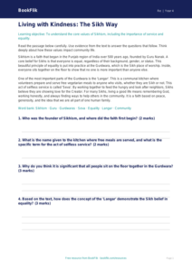 Free Sikhism Comprehension | Grade 3 | Social Studies | BookFlik