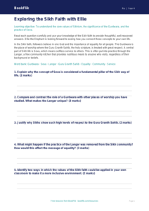Free Sikhism Worksheet | Grade 3 | Social Studies | BookFlik