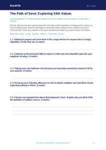 Free Sikhism Activity Sheet | Grade 4 | Social Studies | BookFlik