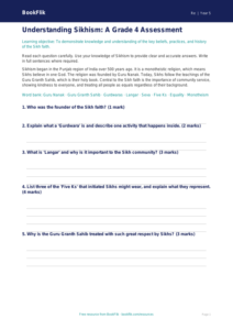 Free Sikhism Assessment | Grade 4 | Social Studies | BookFlik
