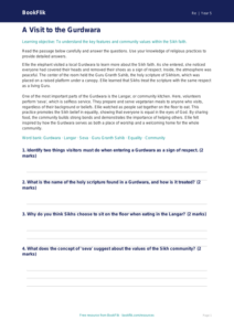 Free Sikhism Comprehension | Grade 4 | Social Studies | BookFlik