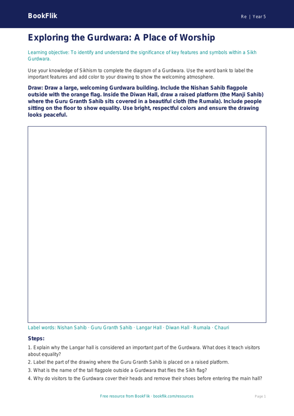 Free Sikhism Drawing Sheet | Grade 4 | Social Studies | BookFlik worksheet preview — Re Sikhism