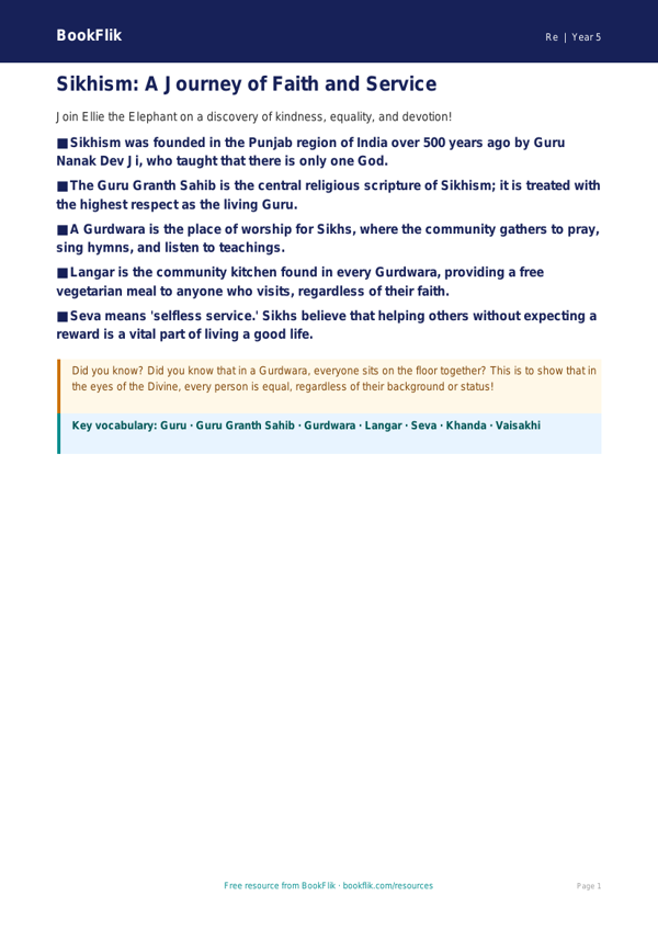 Free Sikhism Poster | Grade 4 | Social Studies | BookFlik worksheet preview — Re Sikhism