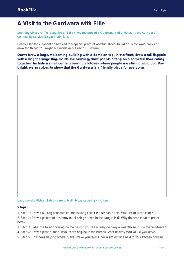 Free Sikhism Drawing Sheet | Pre-K | Social Studies | BookFlik worksheet preview — Re Sikhism