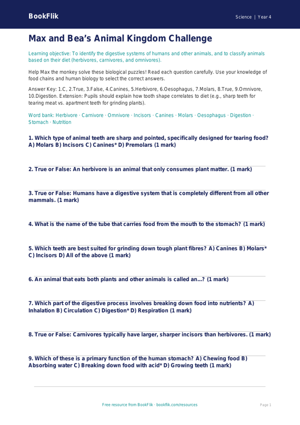 Science animals including humans quiz grade 3 greater depth worksheet preview — Science Animals Including Humans