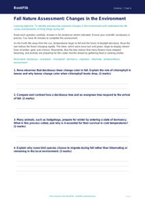 Free Autumn Science Assessment | Grade 3 | Science | BookFlik