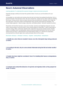 Free Autumn Science Comprehension | Grade 3 | Science | BookFlik