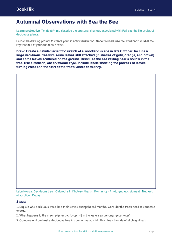 Science autumn science drawing sheet grade 3 greater depth worksheet preview — Science Autumn Science