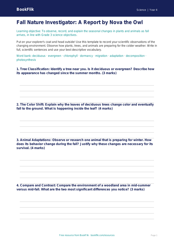 Science autumn science template grade 3 greater depth worksheet preview — Science Autumn Science