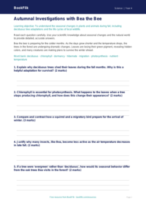 Free Autumn Science Worksheet | Grade 3 | Science | BookFlik