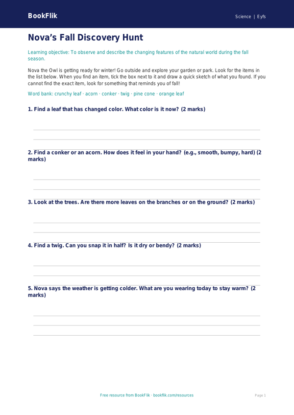 Free Autumn Science Activity Sheet | Pre-K | Science | BookFlik worksheet preview — Science Autumn Science