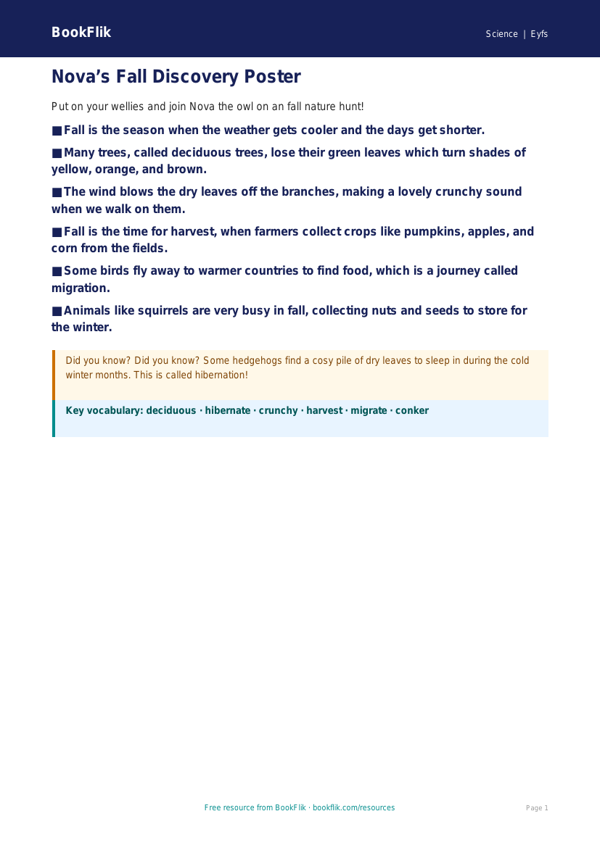 Free Autumn Science Poster | Pre-K | Science | BookFlik worksheet preview — Science Autumn Science